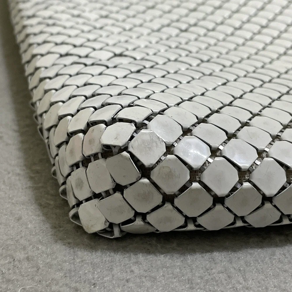 Vintage Purse Cream Mesh Tote Lucite Wood‎ Grain Handles Whiting And Davis Glam